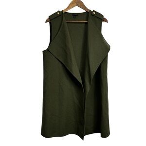 TALBOTS Womens Moss Green Wool Blend Sleeveless Open Front Tunic Vest Duster